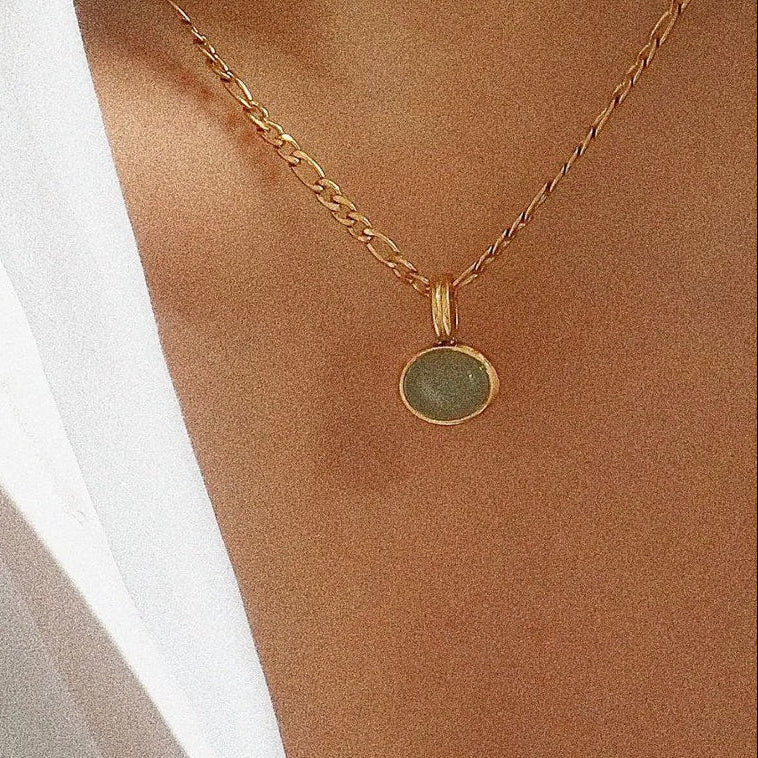 The Robin Necklace – Non-Tarnish Green Stone Pendant Chain Necklace