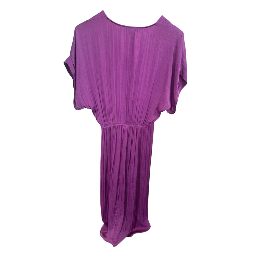 Steve Madden Purple Solid Ruched V-Neck Short Sleeve Lightweight Maxi Dress M