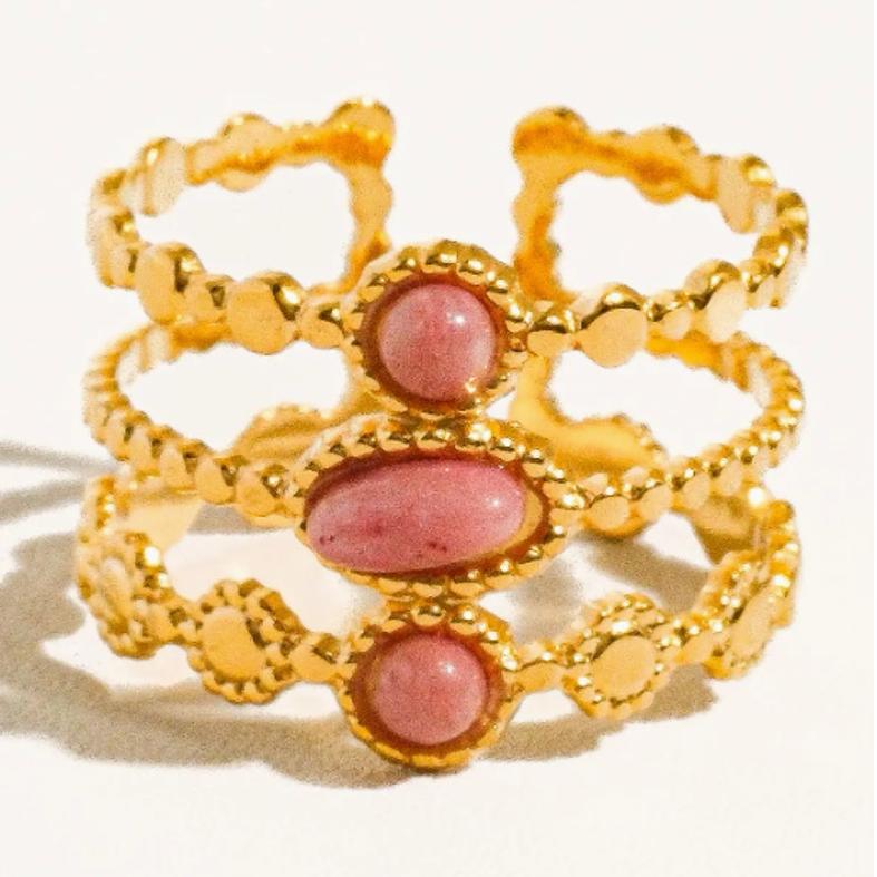 The Presley Ring – 18K Gold Non-Tarnish Trilayer Adjustable Stone Ring