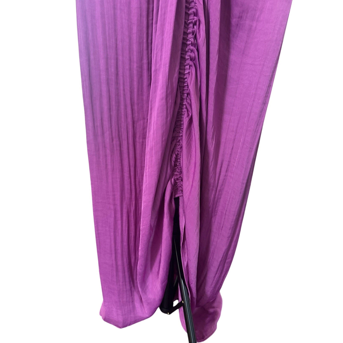 Steve Madden Purple Solid Ruched V-Neck Short Sleeve Lightweight Maxi Dress M