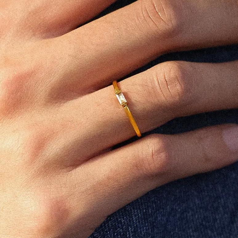 The Claire Ring – 18K Gold Non-Tarnish Minimalist Baguette CZ Band