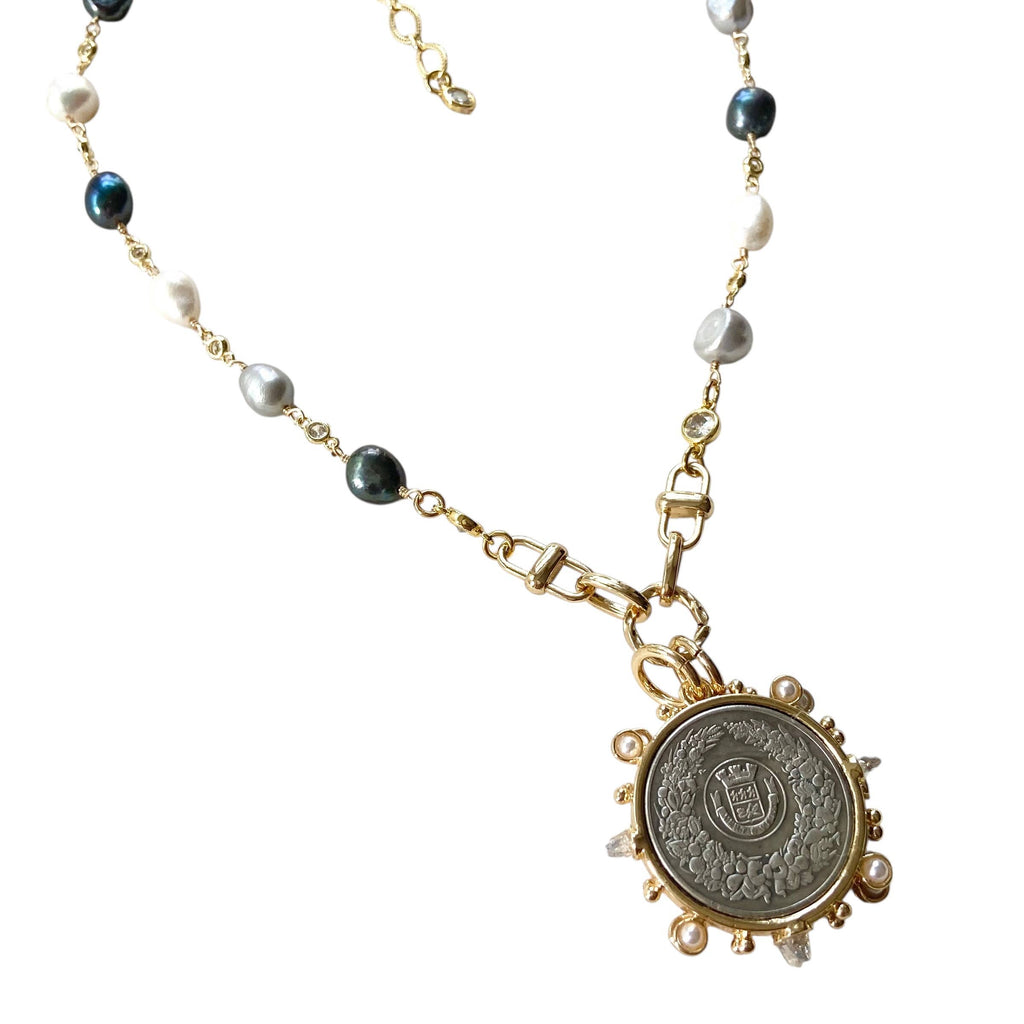 The Vivienne Denim Pearl Crest Necklace