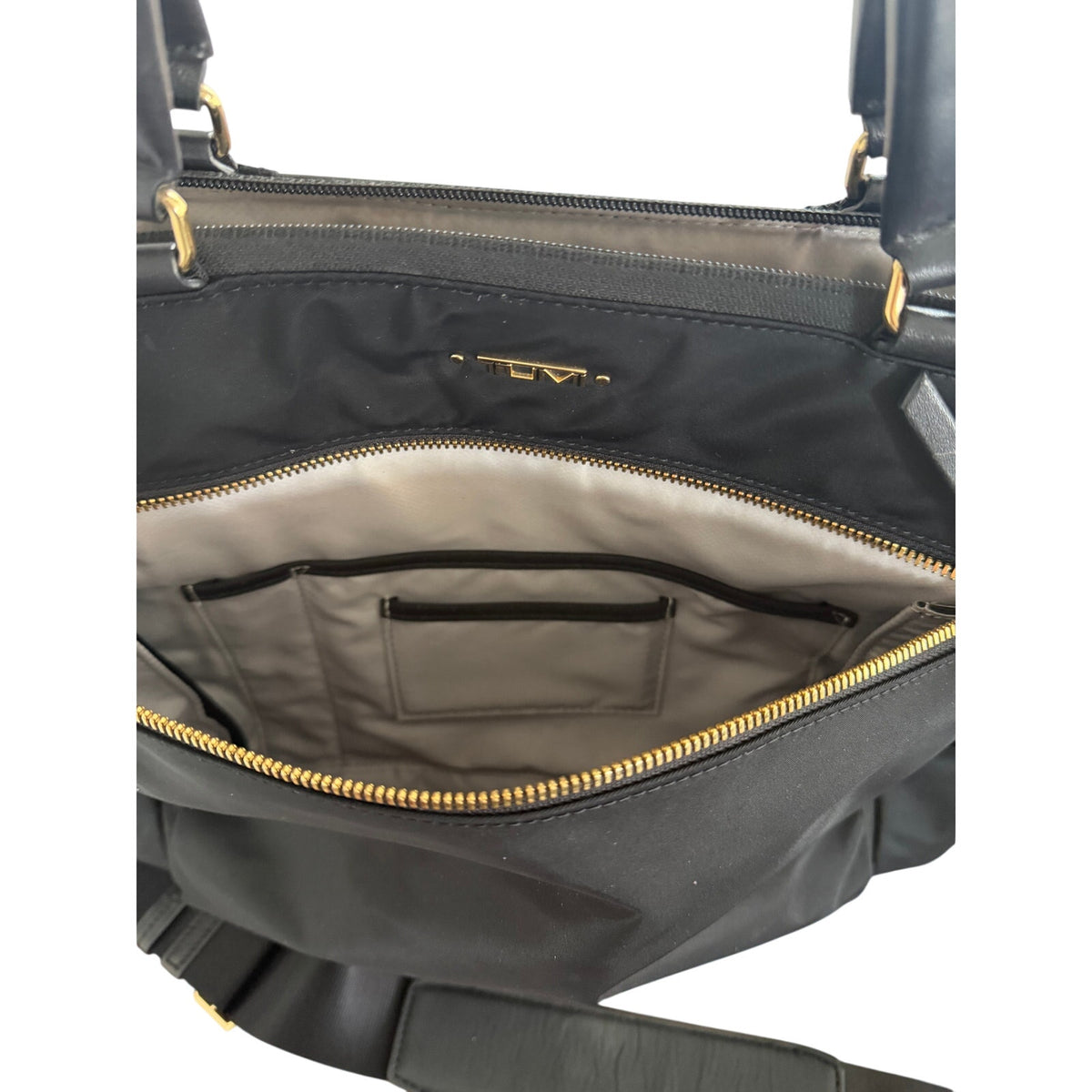 TUMI Sheryl Business Tote Black Nylon Gold Hardware Laptop Work Bag