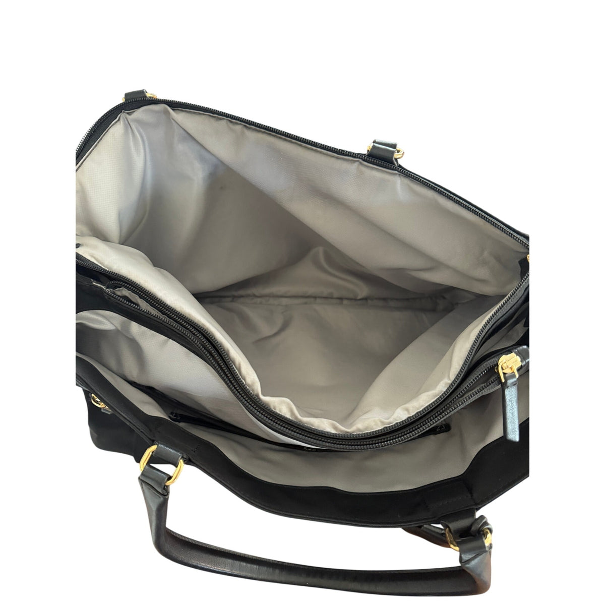 TUMI Voyageur Black Nylon Tote Bag Gold Hardware Work Travel Shoulder Bag