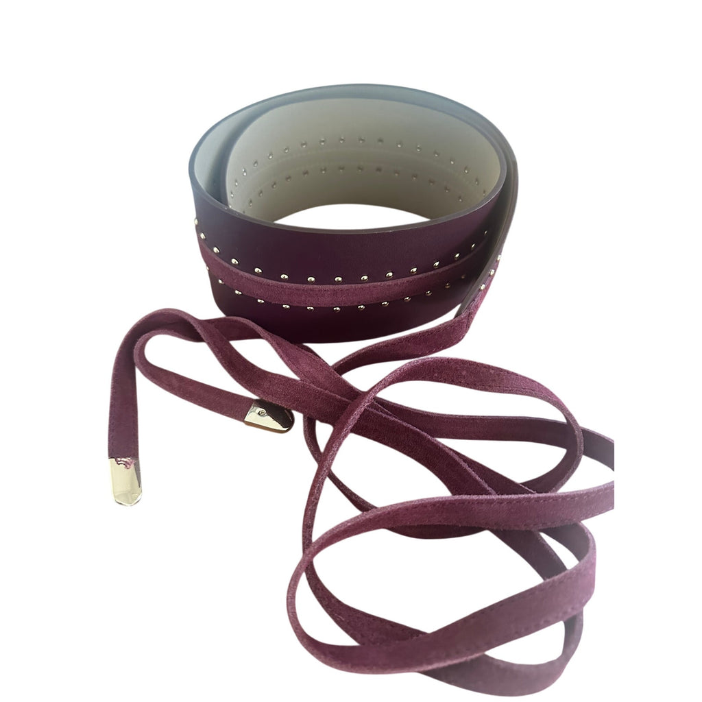 White House Black Market Burgundy Studded Tie Waist Belt Gold Hardware