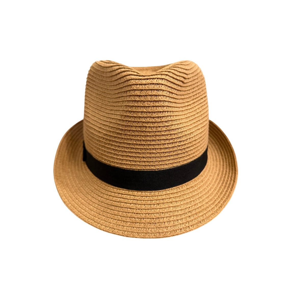 Tan Straw Fedora Hat Black Band Classic Summer Beach Vacation Style