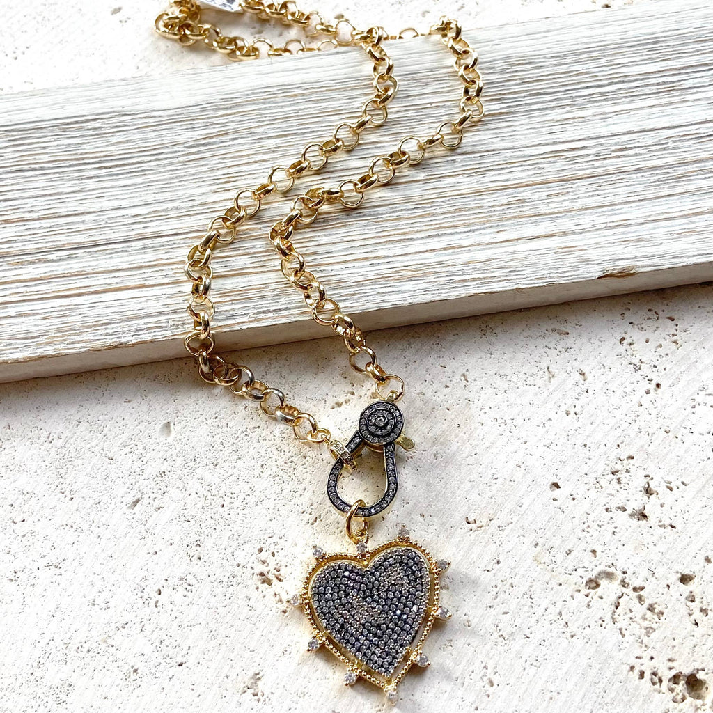 The Missy Necklace — Two-Tone Pavé Heart Necklace