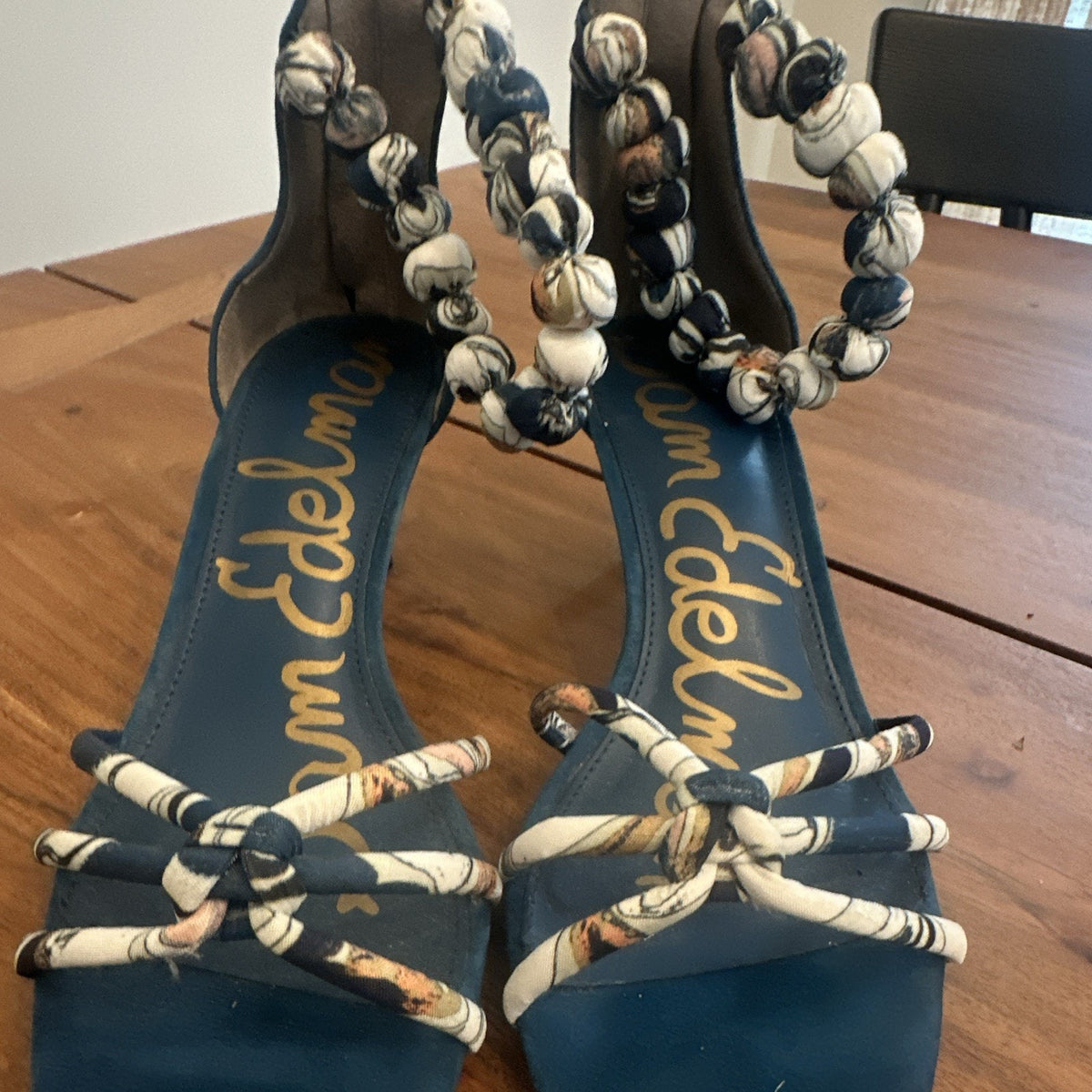 Sam Edelman Women's Blue White Suede Strappy Bow Ankle Strap Zip Sandals 6.5