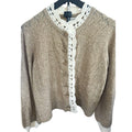 heartloom Womens Knit Cardigan Sweater V-Neck Button Crochet Trim Beige L