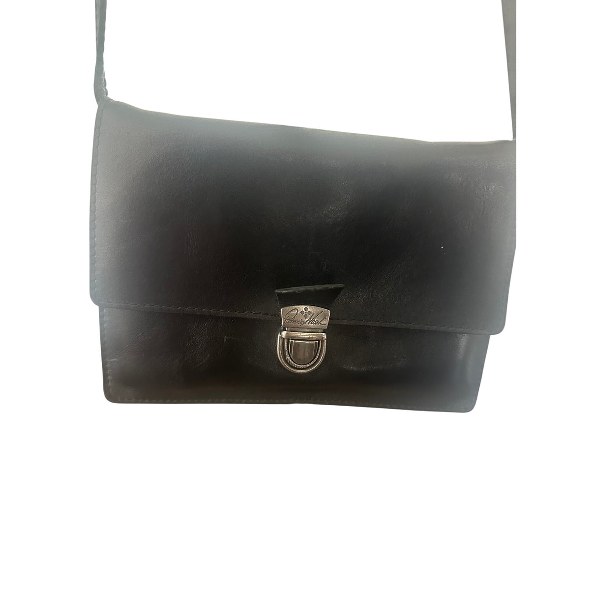 Patricia Nash Black Leather Flap Crossbody Bag 9" x 7"