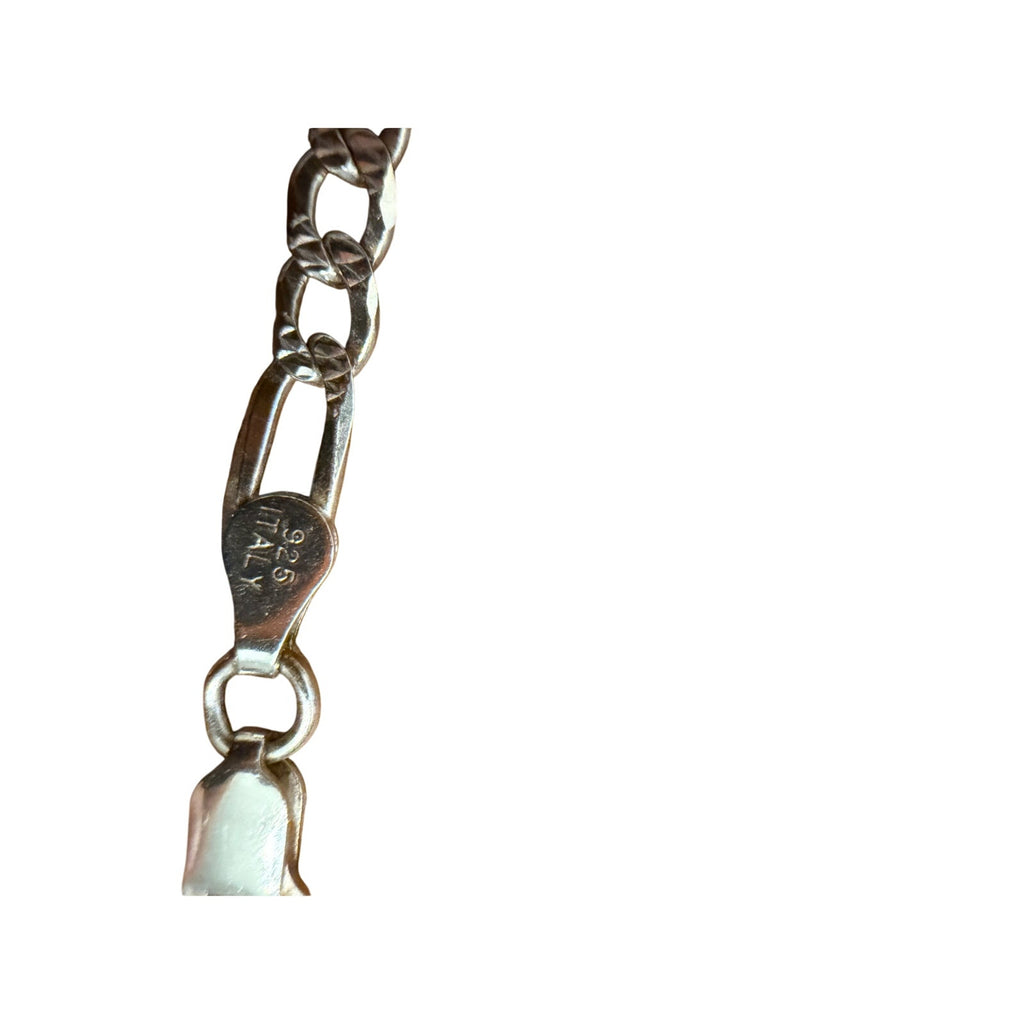 18" 925 Sterling Silver Figaro Chain Necklace Diamond Cut Italy