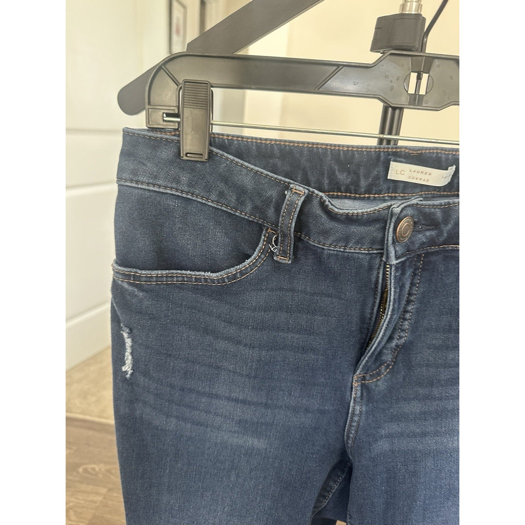 LC Lauren Conrad Women’s Skinny Blue Medium Wash Denim Jeans Button Zip 5-Pocket