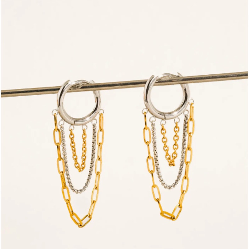 The Sloane Earrings – 18K Gold Non-Tarnish Mixed Metal Multi Chain Drop Earrings