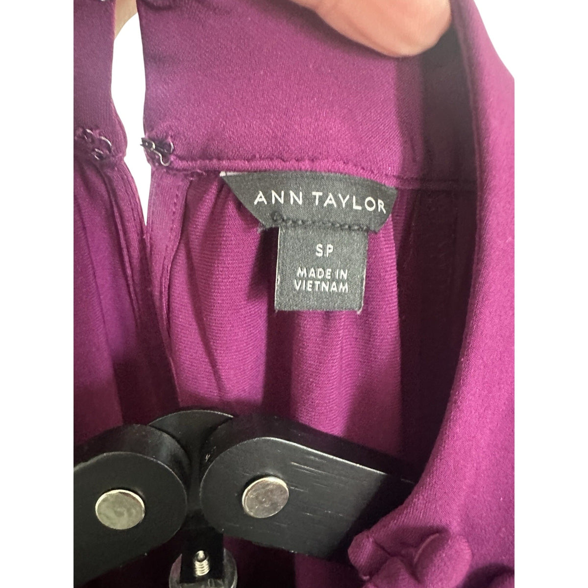 Ann Taylor Long Sleeve Solid Purple Blouse Button Accent SP Petites