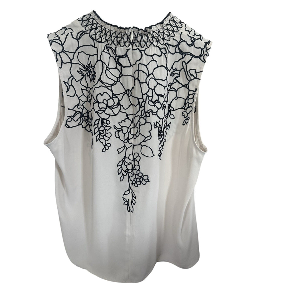 White House Black Market Sleeveless Floral Embroidered Smocked Blouse 8