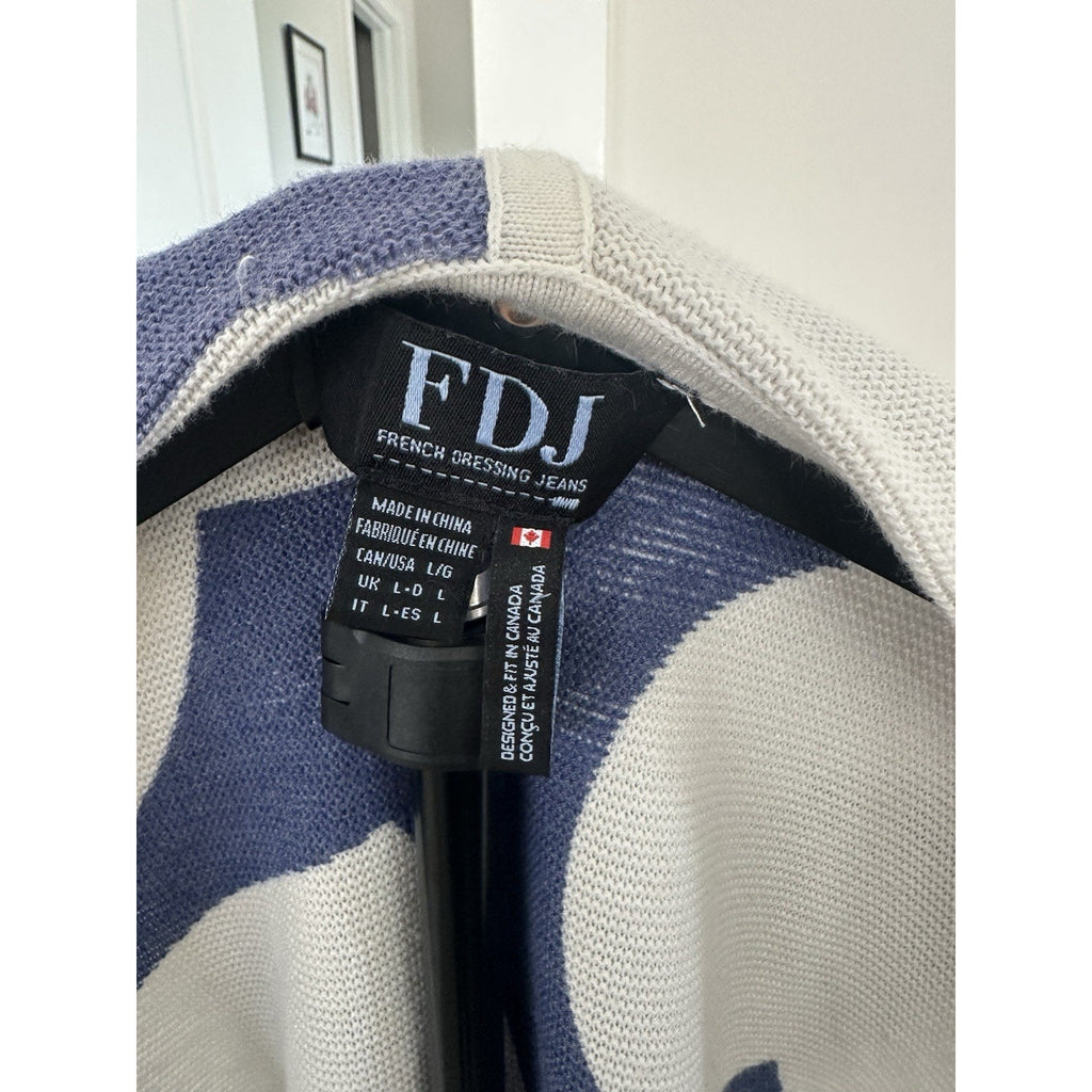 FDJ French Dressing Jeans Women’s Blue/White Heart Full Zip Hoodie Knit L