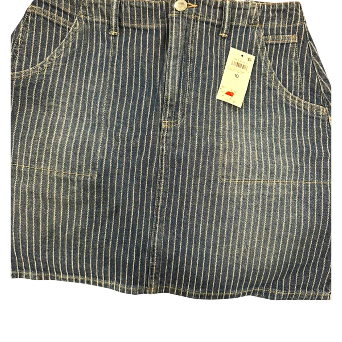 ON 34TH Women's Blue/White Striped Denim Mini Skirt Pockets Button 10/30