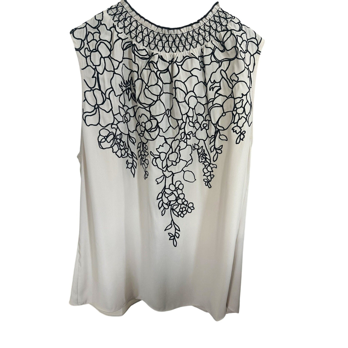 White House Black Market Sleeveless Floral Embroidered Smocked Blouse 8