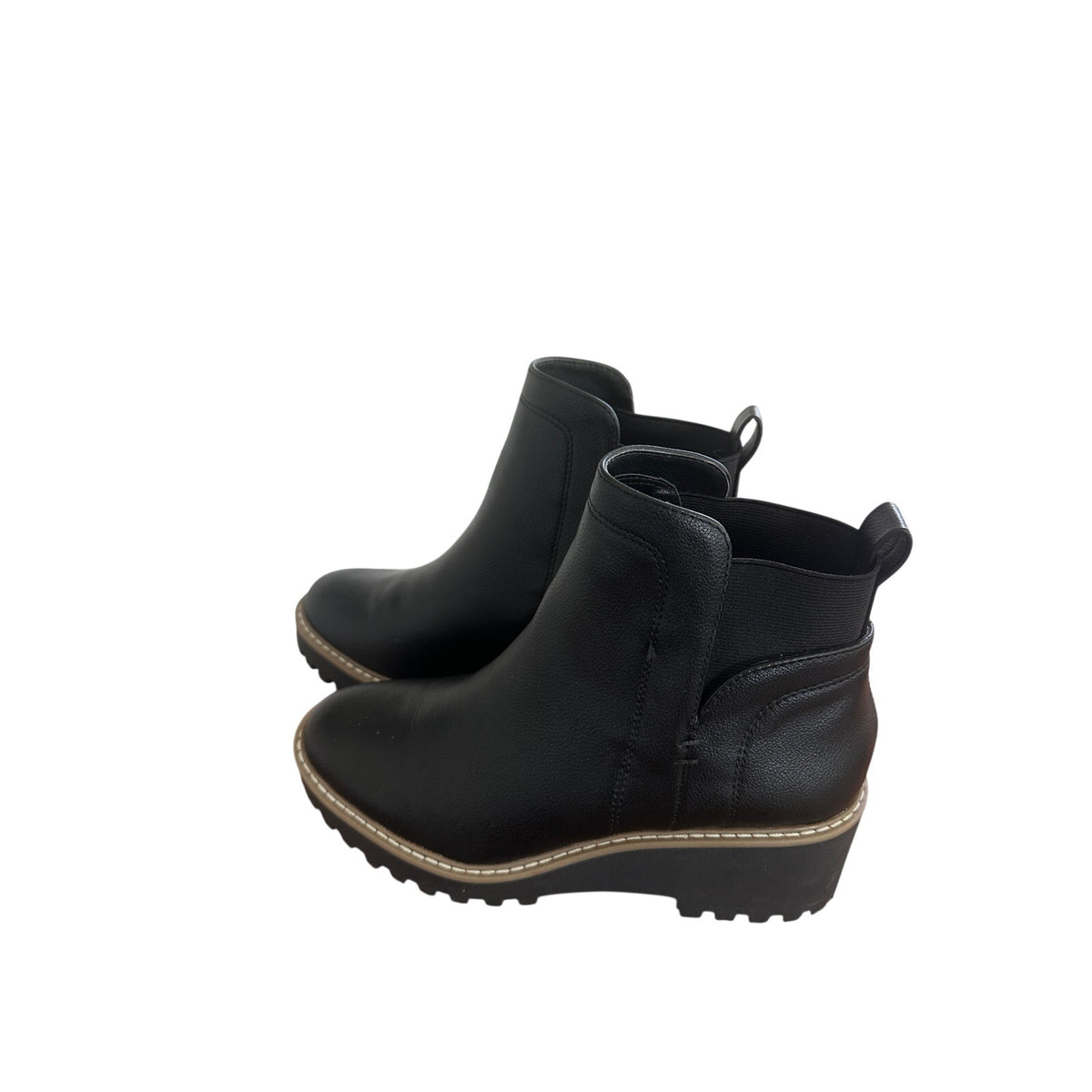 Women’s Black Chelsea Ankle Boots Size 7 Lug Sole Wedge Heel Pull On
