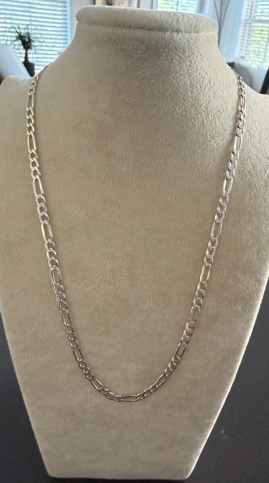 18" 925 Sterling Silver Figaro Chain Necklace Diamond Cut Italy
