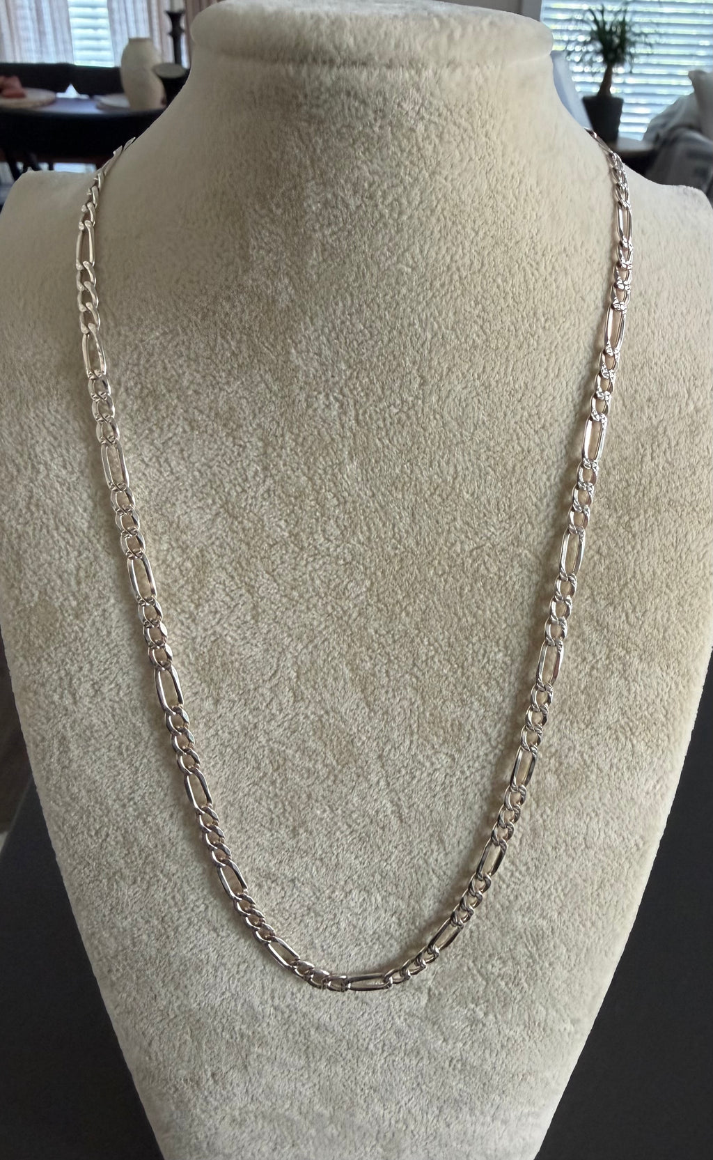 18" 925 Sterling Silver Figaro Chain Necklace Diamond Cut Italy