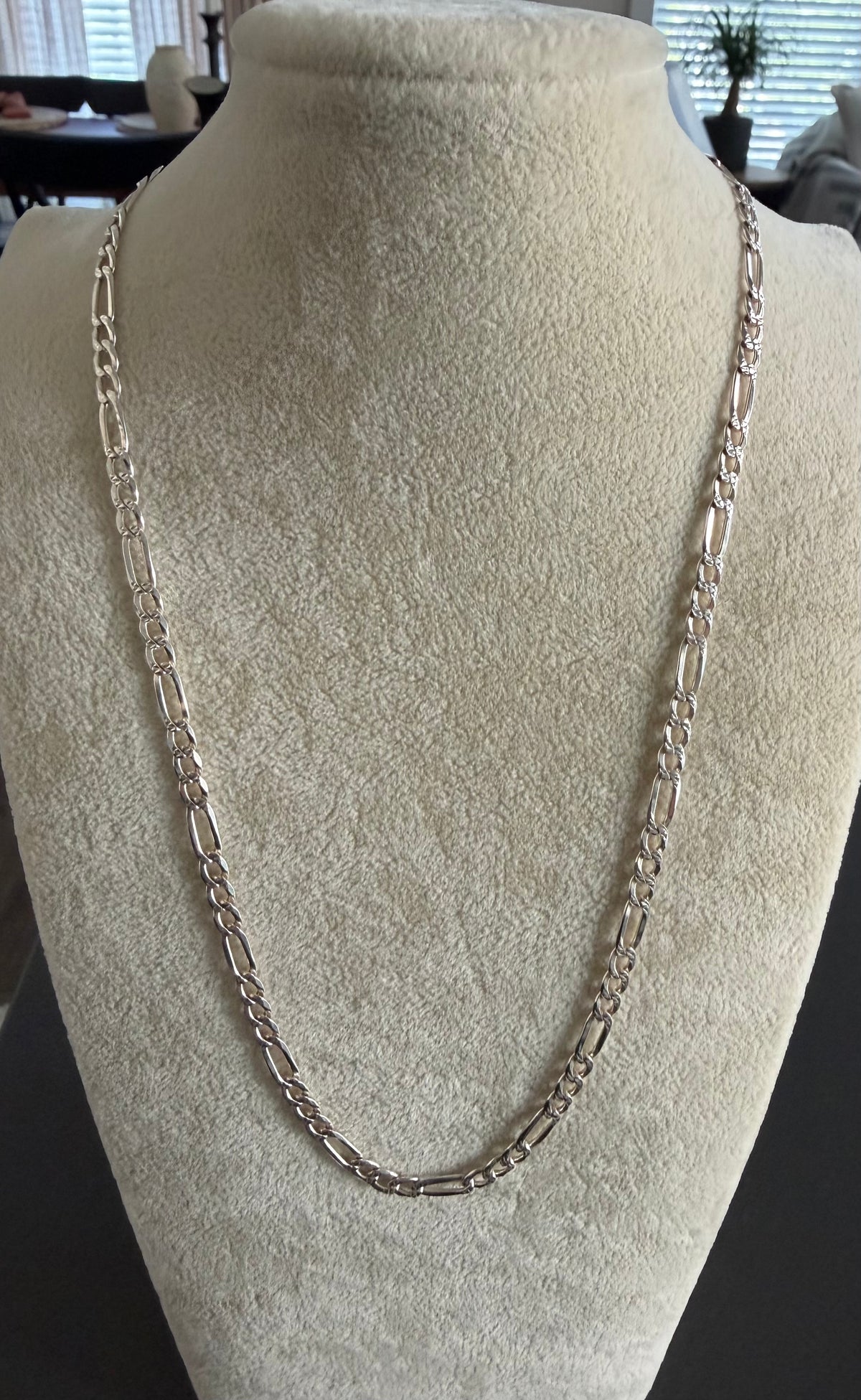 18" 925 Sterling Silver Figaro Chain Necklace Diamond Cut Italy