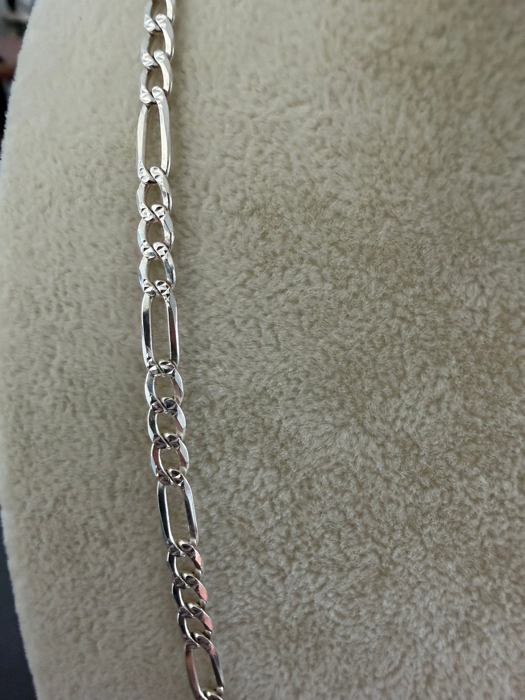18" 925 Sterling Silver Figaro Chain Necklace Diamond Cut Italy