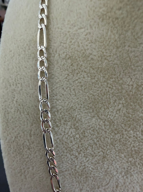 18" 925 Sterling Silver Figaro Chain Necklace Diamond Cut Italy