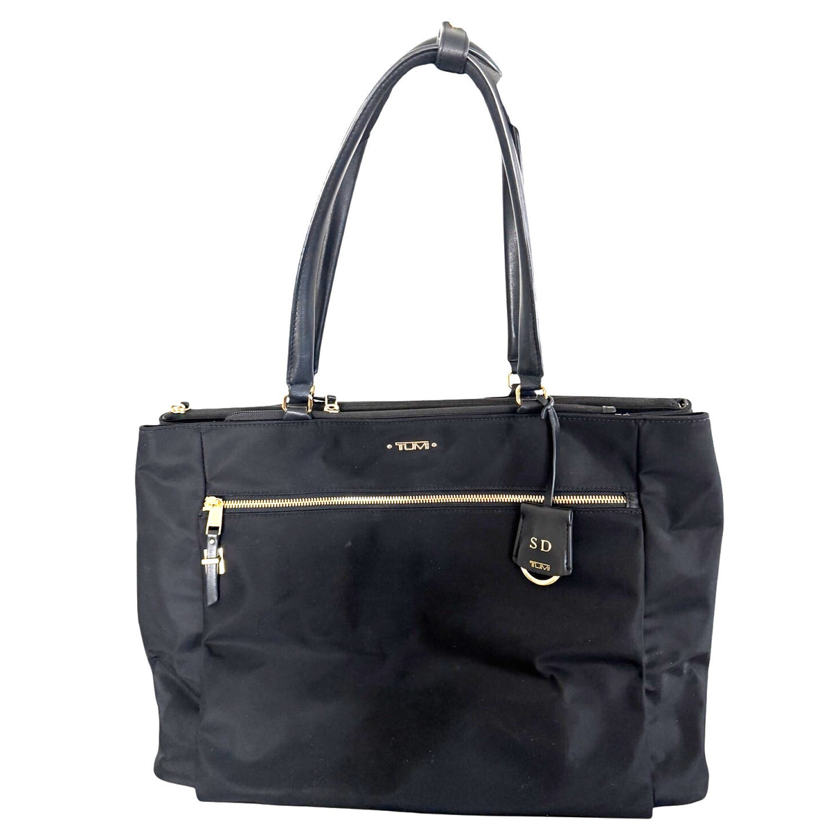 TUMI Voyageur Black Nylon Tote Bag Gold Hardware Work Travel Shoulder Bag