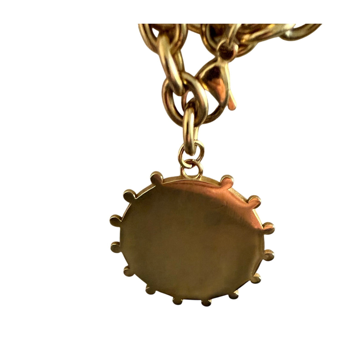 Gold-Tone Double Chain Coin Medallion Necklace with Crystal Detail 38"