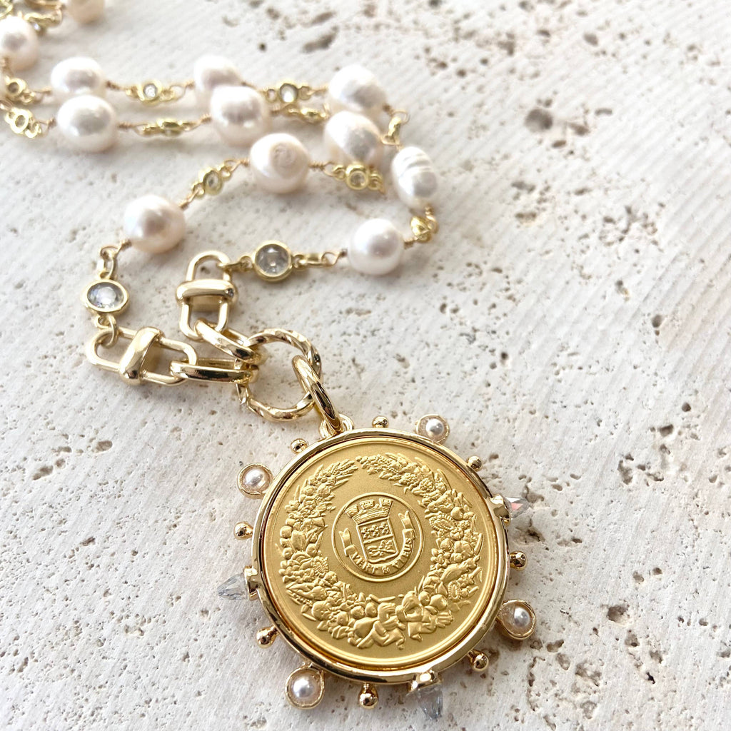 The Adeline French Coin & Pearl Necklace