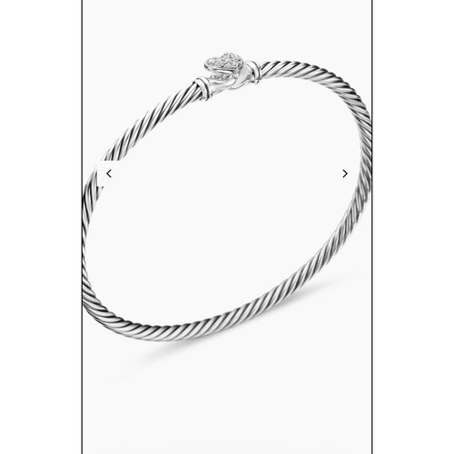 David Yurman Sterling Silver Cable Heart Bracelet Pavé Diamonds Size Small