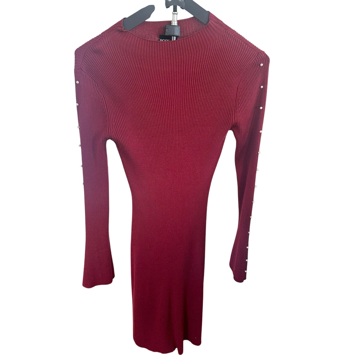 Rosie Harlow Burgundy Crew Neck Long Sleeve Button Midi Sweater Dress M