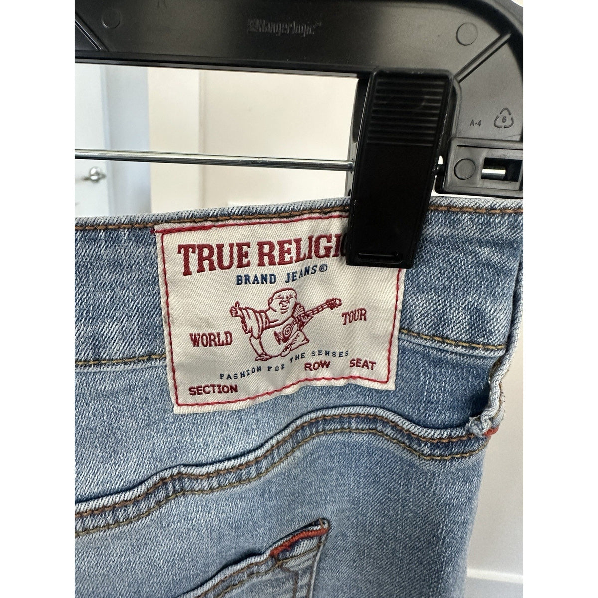 True Religion Denim Maxi Skirt Womens 29 Blue Jean Front Slit Y2K Horseshoe
