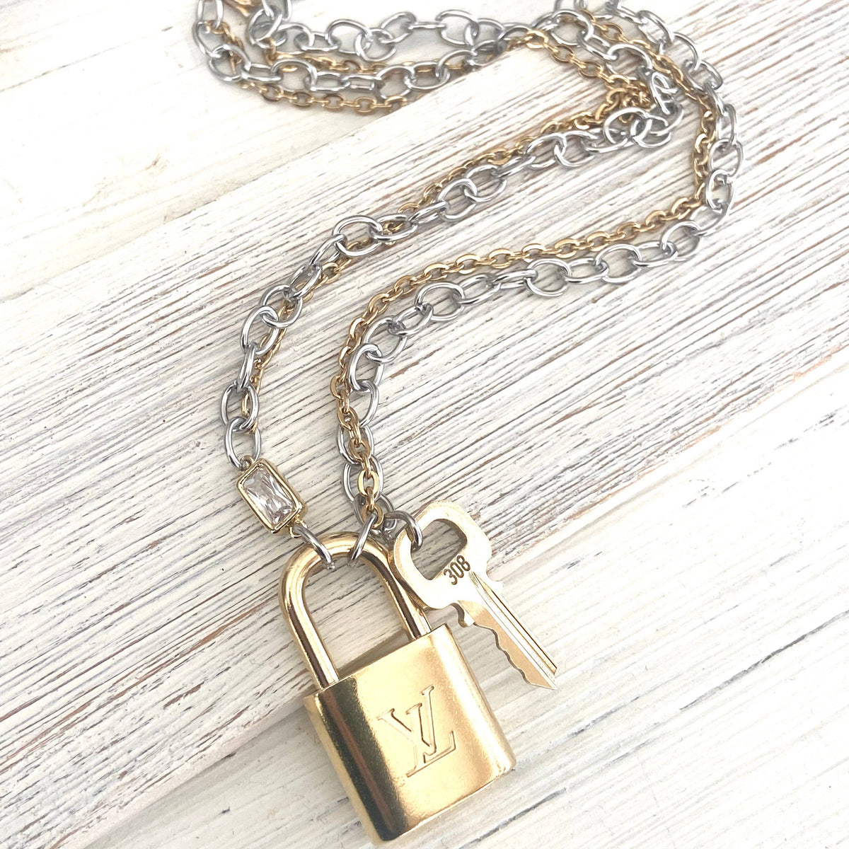 The Georgian Necklace — Repurposed LV Lock Mixed Metal Necklace