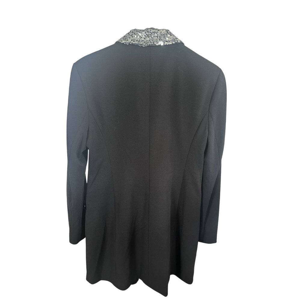 Dress the Population Women's Black Blazer Dress Silver Sequin Lapels Button L