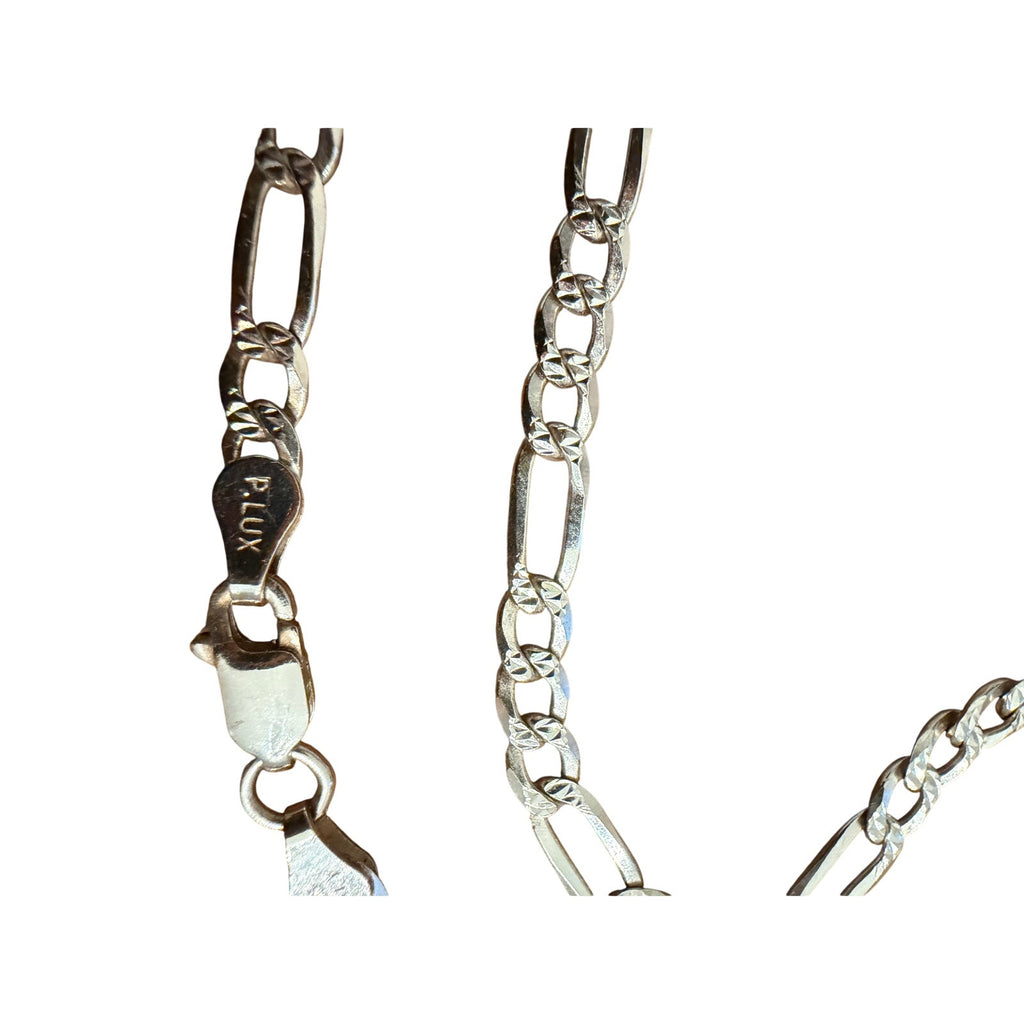 18" 925 Sterling Silver Figaro Chain Necklace Diamond Cut Italy