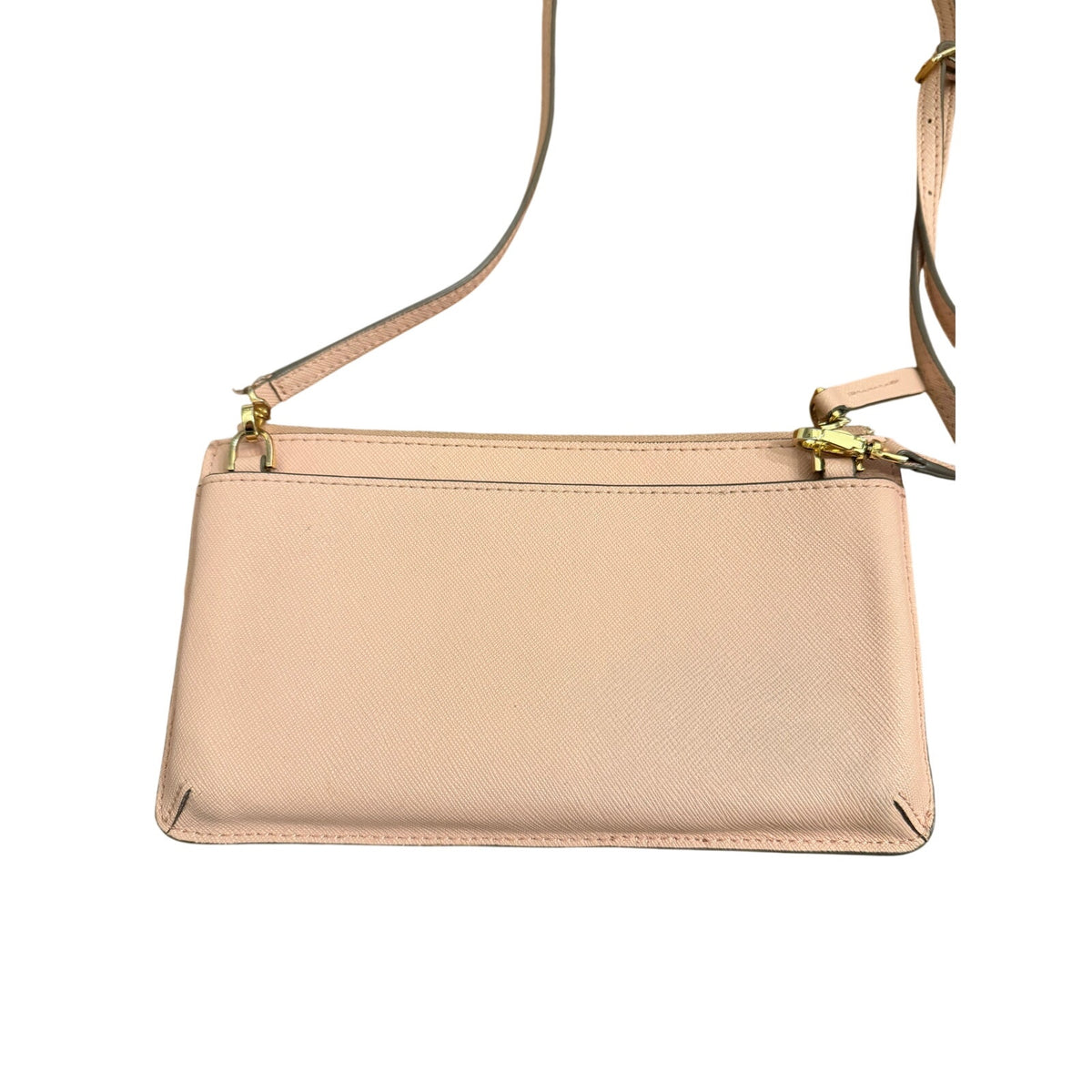 TUMI Blush Pink Crossbody Wallet Bag Saffiano Style Gold Hardware