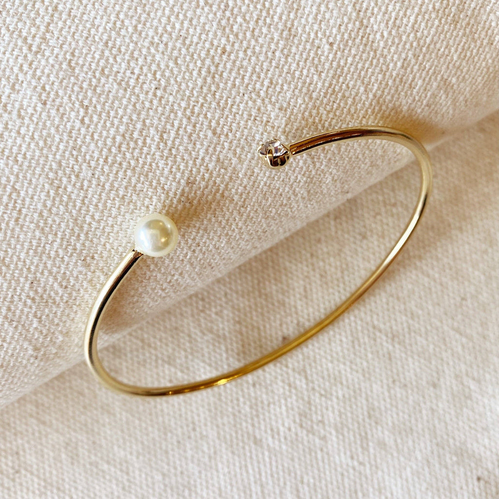 The Jinger 18k Gold Filled Pearl and Crystal Cuff Bracelet