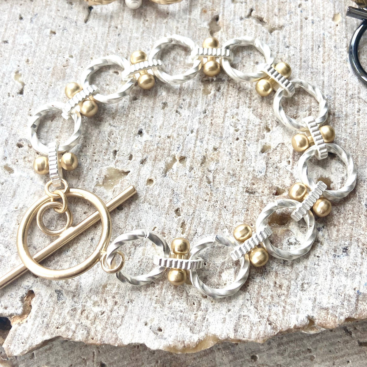 The Marissa | Mixed Metal Textured Link Bracelet