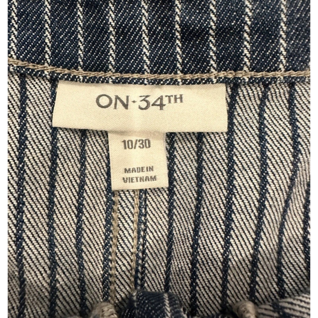 ON 34TH Women's Blue/White Striped Denim Mini Skirt Pockets Button 10/30