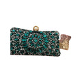 Green Floral Crystal Rhinestone Clutch w/ Detachable Gold Chain Crossbody Strap