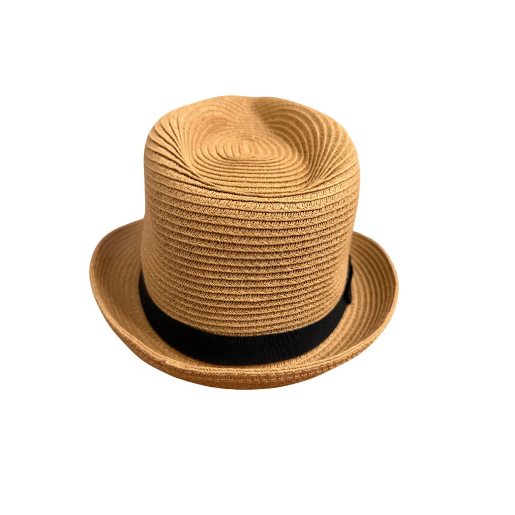 Tan Straw Fedora Hat Black Band Classic Summer Beach Vacation Style