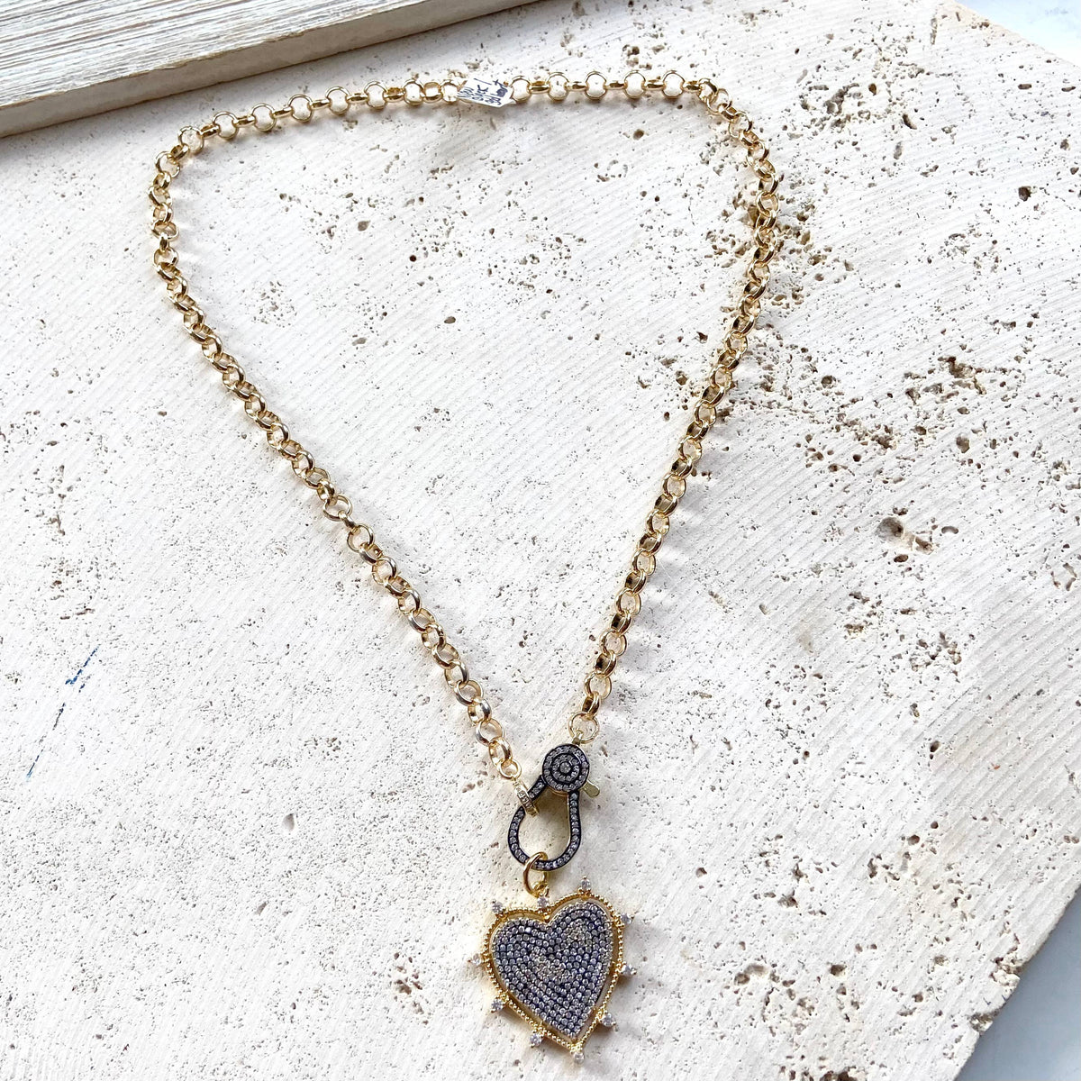 The Missy Necklace — Two-Tone Pavé Heart Necklace