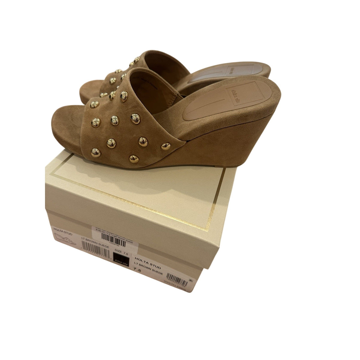 Dolce Vita Women's Brown Suede Studded Wedge Slide Sandals US 7.5