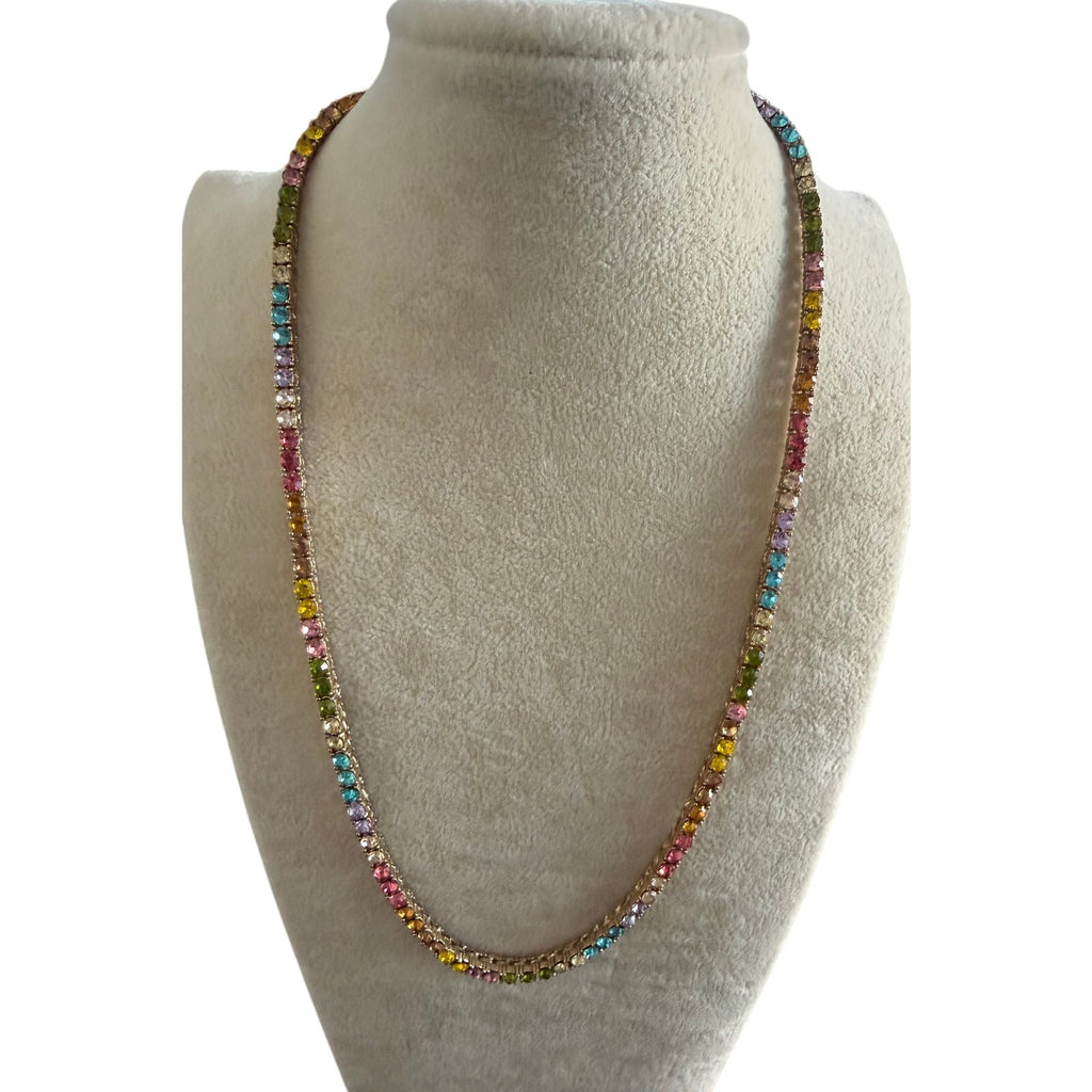 BaubleBar Multicolor Crystal Rhinestone Tennis Necklace Gold Tone Adjustable