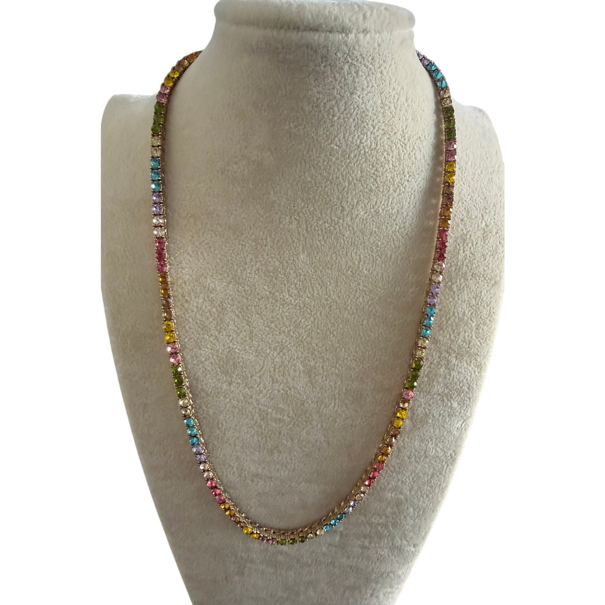 BaubleBar Multicolor Crystal Rhinestone Tennis Necklace Gold Tone Adjustable