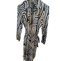 Donna Karan New York 8 Black/Beige Geometric Belted Long Sleeve Shirt Midi
