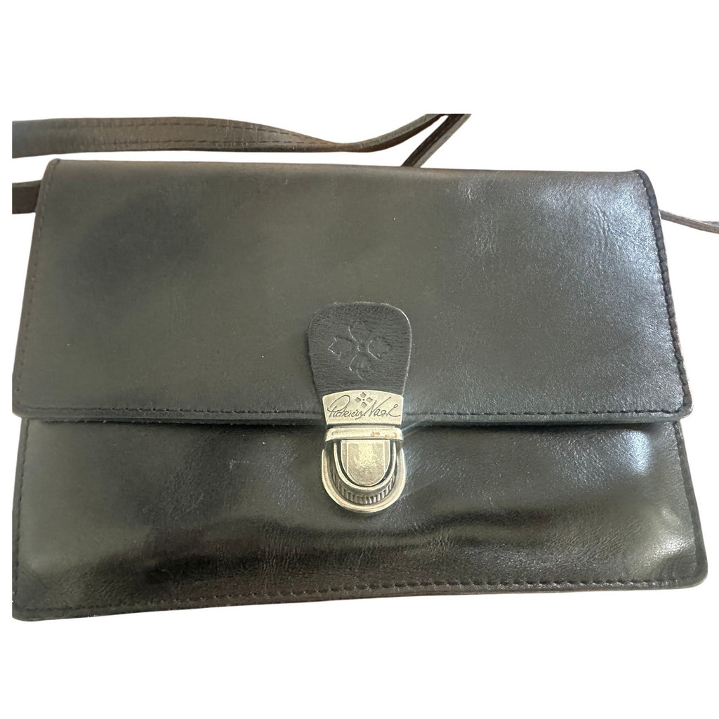 Patricia Nash Black Leather Flap Crossbody Bag 9" x 7"