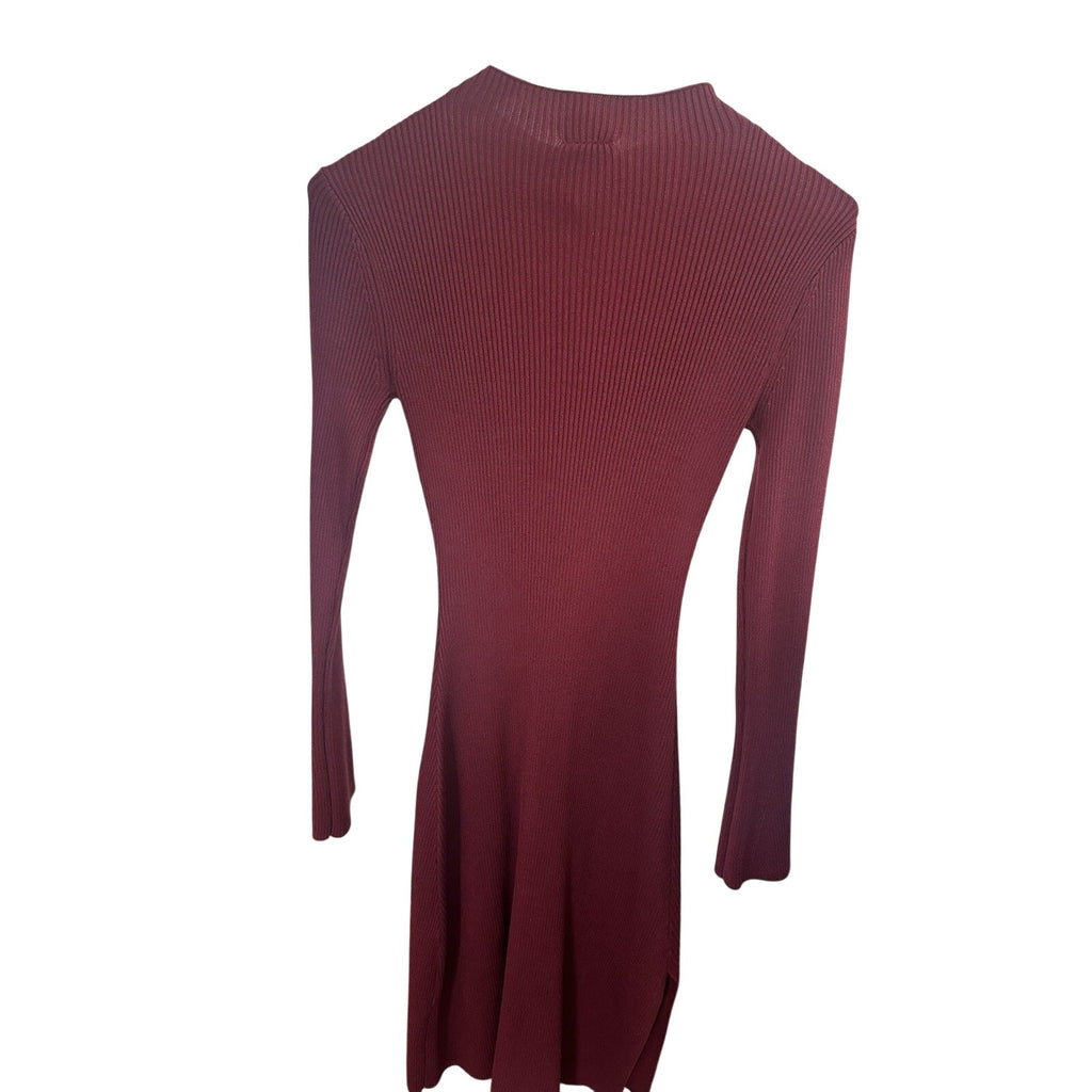 Rosie Harlow Burgundy Crew Neck Long Sleeve Button Midi Sweater Dress M